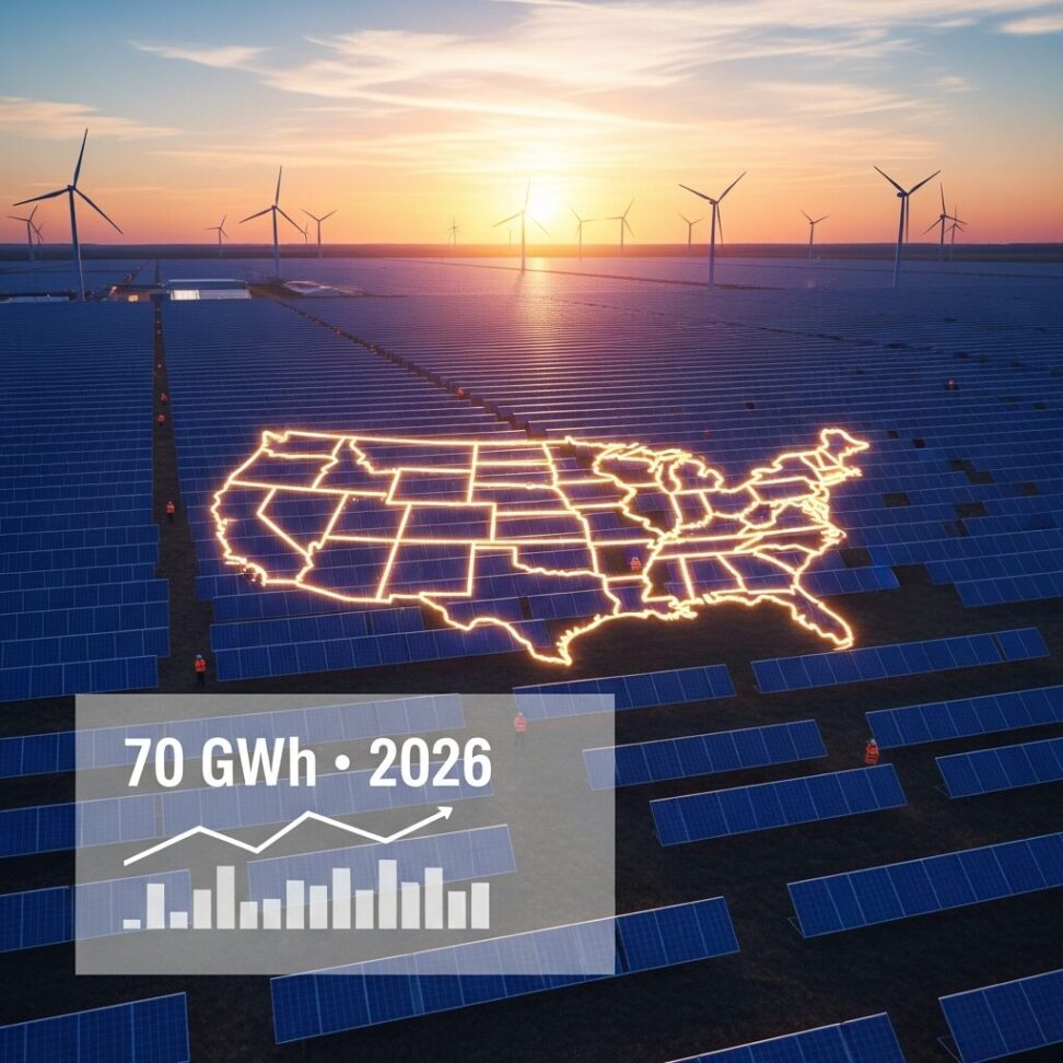 US Battery Energy Storage Capacity Projected to Reach 70 GWh